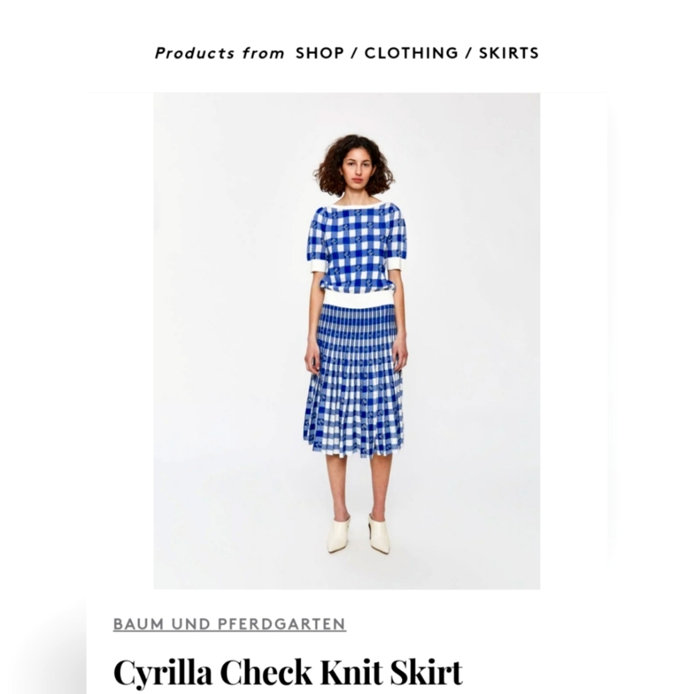 BAUM UND PFERDGARTEN + Cyrilla Check Knit Skirt, Blue, XS